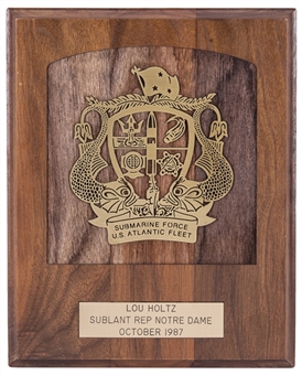1987 Lou Holtz Sublant Rep Notre Dame Plaque (Holtz LOA)